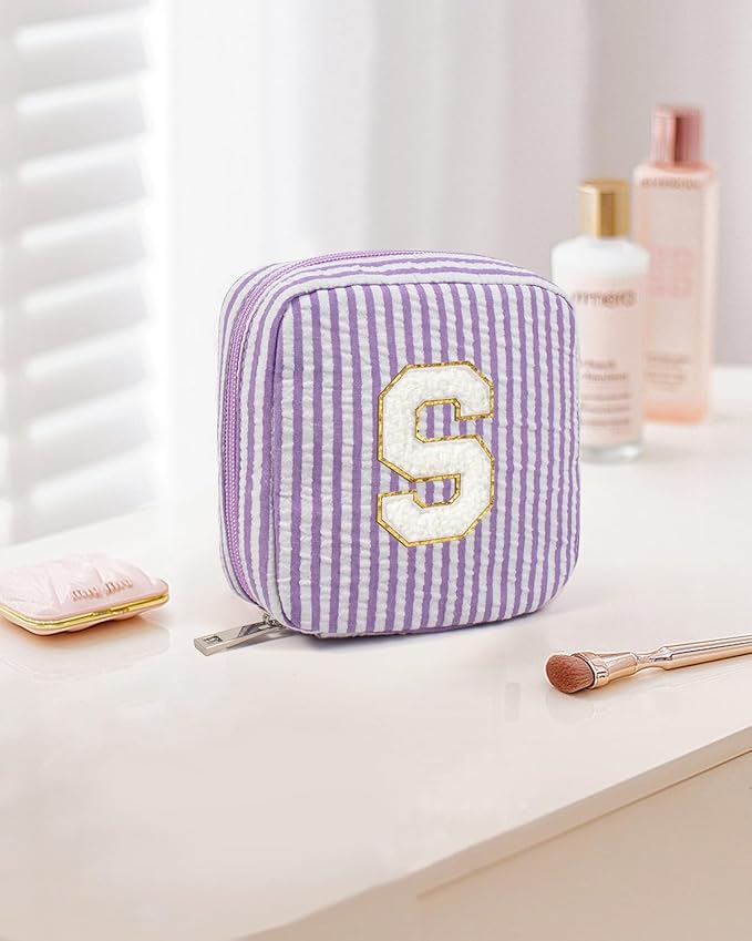 LETGO Preppy Stuff Tween Girls Gifts 2 Pieces Monogram Makeup Pouch Makeup Organizer Bag Beauty Bag Personalized Friend Sister Wife Wedding Bride Birthday Gifts for Women Her Preppy