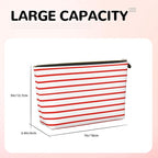 Womens Leather Makeup Bag Cosmetic Bag Travel Toiletry Bags Make Up Bags for Women Adult (White Red Line 2)