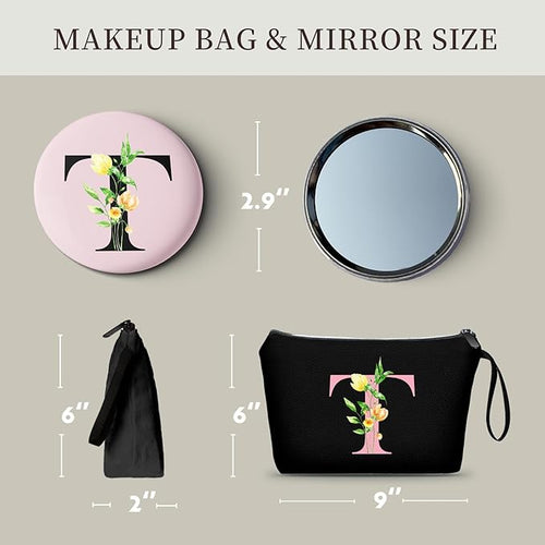 Birthday Maid of Honor Gifts for Women Her Mom Team Teacher Friend Bridesmaid Bride Personalized Makeup Cosmetic Bag with Mirror Valentines Mothers Day Christmas Graduation T