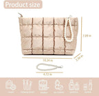 Puffer Quilted Makeup Bag Travel Cosmetic Bag Portable Puffy Checkered Toiletry Pouch Skincare Organizer Purse Pencil Case (Champagne Gold)