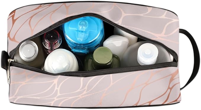 Abstract Rose Gold Marble Travel Toiletry Bag for Women Men Lightweight Cosmetic Makeup Bag Organizer Waterproof Shaving Bag Dopp Kit with Large Capacity for Toiletries and Shaving Accessories