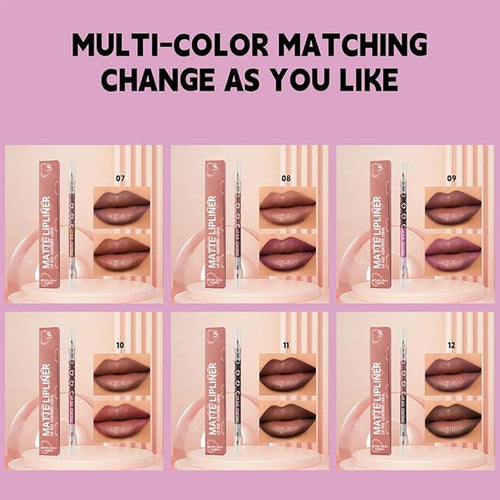 6Pcs Dual-Ended Dual-Colored Matte Lipstick Crayon Lip Liner pencil Set，Creamy & Hydrating Matte Lip Pencil, Smudge-Proof, Long-Wear Waterproof Lipstick to Create Perfect Lip Makeup (6pcs) Set #02