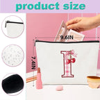 Initial Makeup Bag Monogram Cosmetic Bag Monogrammed Gifts for Women Girls Friends Coworker Wife Personalized Travel Toiletry Bag Christmas Bridal Shower Wedding Bridesmaid Gifts, Cherry I