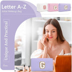 Personalized Makeup Bag Initial A-Z Preppy Patch Bag,Small PU Leather Travel Cosmetic Bag Pouch with Zipper,Purple Cute Toiletry Bag,Gift Ideal for Teen Girls Women Birthday Friend Mom,Latter G