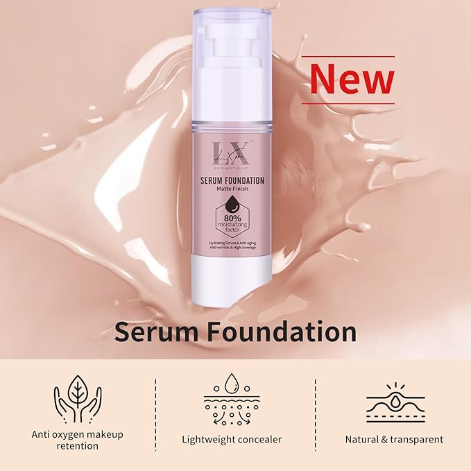 Moisturizing Foundation with 1% Hyaluronic acid, Deep Hydration & High Coverage Serum Foundation for A Smooth & Satin Finish, 108 Light