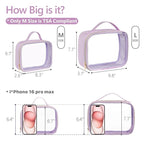 PACKISM Clear Makeup Bag - 2 Pack TSA Approved Toiletry Bag with Handle and 180° Large Opening, Sturdy Clear Toiletry Bag Fit Carry-on Travel Essential, Travel Bags for Toiletries, Purple