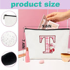 Initial Makeup Bag Monogram Cosmetic Bag Monogrammed Gifts for Women Girls Friends Coworker Auntie Personalized Travel Toiletry Bag Christmas Bridal Shower Wedding Bridesmaid Gifts, Cherry T