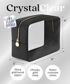 Clear Makeup Bag Zipper Pouch, Transparent Cosmetic Case Organizer, TSA Approved Travel Toiletry Case, Travel Accessories Essentials Makeup Tote for Women, Large Cute Make up Bag for Purse - Black