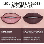 AMY'S DIARY 2pcs Chocolate Lip Liner & Lipstick&Shiny Clear Lip Oil Makeup Set, Liquid Lipstick 24H and Lip Liner Set Matt Liquid Lips Make Up Waterproof Long Lasting (02#, 2 Pcs Set)