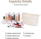 Narwey Small Makeup Bag for Travel Women Girl, Puffer Cosmetic Bag Makeup Pouch for Purse with Zipper, Cute Puffy Make Up Organizer Bags, Travel Toiletry Bag Toiletries (Beige)