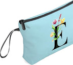 Women Birthday Unique Bride to be Bridal Shower Initial Gifts for Mom Sister Friend Her Teacher Aunt Makeup Cosmetic Bag with Mirror Mothers Day Christmas Graduation E