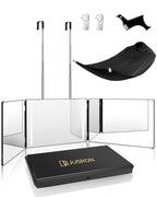 JUSRON 360 Viewing Angle Self Hair Cutting Mirror, Clear Anti-Fog HD Glass (Black with LED with Accessories)