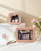 KOTORA Small Makeup Bag for Purse Cute Travel Makeup Bag Clear Cosmetic Bag with Zipper, Car Make Up Bag Organizer Storage Traveling Car Accessories Travel Essentials for Women (Nude Pink)
