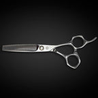 Professional Hair Cutting Scissors - 6 or 7 Inch Sizes - Convex Blade - Japanese 440C Stainless Steel - For Wet or Dry Cutting - Saki Shears Musashi For Hairdressers and Barbers (Thinning 6 Inches)