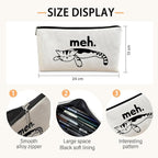 Cat Meh Makeup Bag - Funny Sarcastic Cosmetic Zipper Travel Toiletry Bag for Cat Lovers, Teen Girls, Women Idea