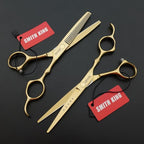 6.0 Inches Professional hair cutting thinning scissors set with razor (Gold)