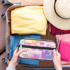 Custom Travel Cosmetic Bag with Name, Personalized Large Capacity Weekend Toiletry Bag Portable Bathroom Makeup Organizer, Colorful Pink Purple Galaxy Background