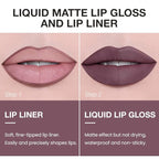 AMY'S DIARY 2pcs Matte Dark Red Lip Liner & Lipstick Makeup Set, Liquid Lipstick 24H and Lip Liner Set Matt Liquid Lips Make Up Waterproof Long Lasting (10#, 2 Pcs Set)