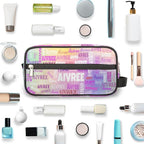 Custom Travel Cosmetic Bag with Name, Personalized Large Capacity Weekend Toiletry Bag Portable Bathroom Makeup Organizer, Colorful Pink Purple Galaxy Background
