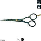 Jaguar Exotic Island Jungle Green Hairdressing Scissors, Right Handed Offset Handle, 5.5 Inch