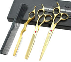 7.0 Inches Professional hair cutting thinning scissors set with razor (Gold)