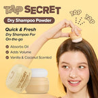 I DEW CARE Tap Secret Dry Shampoo Powder with Biotin & Korean Ginseng - Natural Non-Aerosol Dry Shampoo for Women | Warm Vanilla & Coconut Scent, Volumizing Hair, Travel Size, Stocking Stuffers 0.24Oz