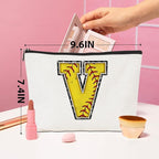 Initial Makeup Bag Monogrammed Cosmetic Bag Letter V Zipper Pouch Softball Accessories for Girls Women Player Coach Friend Graduation Birthday Gifts