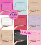 Clear Makeup Bag Zipper Pouch, Transparent Cosmetic Case Organizer, TSA Approved Travel Toiletry Case, Travel Accessories Essentials Makeup Tote for Women, Large Cute Make up Bag for Purse - Fuchsia