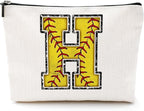 Softball Gifts Initial Makeup Bag Monogrammed Cosmetic Bag Letter H Zipper Pouch Softball Accessories for Girls Women Softball Player Coach Aunt Softball Stuff Graduation Birthday Gifts