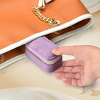 Small Travel Jewelry Case, Mini Tiny Plush Velvet Jewelry Box for Women and Girls, Pocket Size Jewelry holder organizer for Rings Earrings and Small Items(Lavender)
