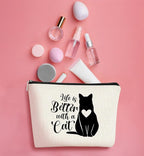 Cat Mom Gifts: Makeup Bag for Women, Perfect for Birthday or Valentine's Day, Life's Better with Cats