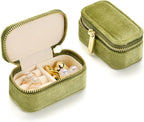 Small Travel Jewelry Case, Mini Tiny Plush Velvet Jewelry Box for Women and Girls, Pocket Size Jewelry holder organizer for Rings Earrings and Small Items(Mistletoe Green)