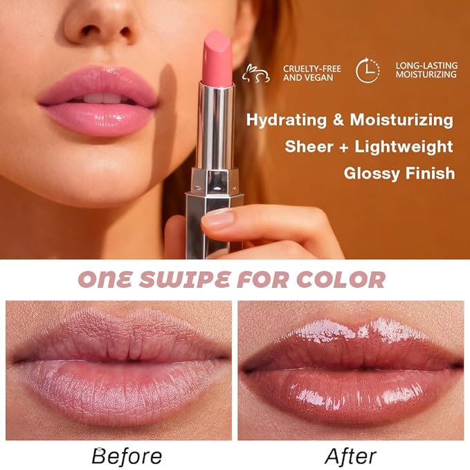 Kaely 2Pcs Honey Lipstick Tinted Lip Balm, Hydrating Shine Lipstick for Women Dry Lips, Moisturizing Nourishing Glossy Lip Gloss Stain Makeup, Sheer Lightweight, Vegan, 00+08 Raisin