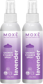 MOXE Lavender Oil Shower Mist, Spa Steam Spray, Certified Natural 100% Essential Oils, Made in USA, Aromatherapy, Tension Relief (4 FL Oz, Pack of 2)