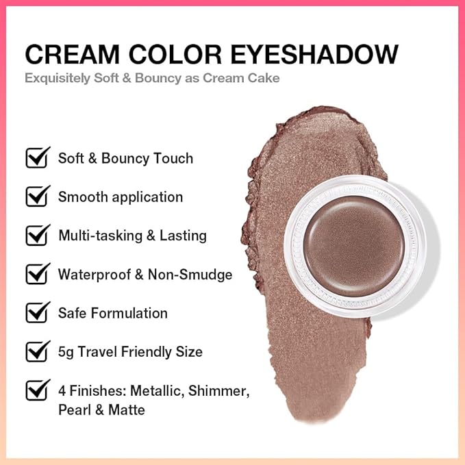 Cream Glitter Bronze Shimmer Metallic Eyeshadow Palette Makeup, Natural Single Mini Instant Holographic Eyeshadow For Women, Sombras Crema Para Ojos, Talc, Paraben & Cruelty Free, 20