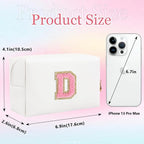 Small Personalized Letter Makeup Bag, Cute PU Leather Chenille Letters Cosmetic Bag Travel Makeup Pouch, Preppy Travel Organizer Zipper Pouch for Women&Girls（WhitePink-D）
