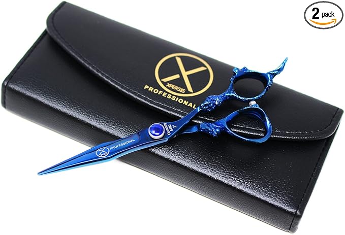PRO Blue Dragon Hair Cutting Sharp Barber Scissors 7" Light weight German Made Steel With Finger Rest