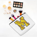 Softball Gifts Initial Monogrammed Cosmetic Bag Letter M Zipper Pouch for Girls Women Softball Player Coach Friend Graduation Birthday Gifts