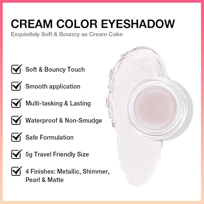 evpct Single Cream Eye Shadow Palette Pot Makeup for older Women, Pearl White Shimmer Glitter Metallic Monochrome Cream to Powder Eyeshadow Palette Eye Brightener, High Pigment Waterproof Blendable