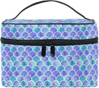 Mermaid Makeup Bag, Watercolor Rainbow Scales Mermaid Makeup Organizer Bags Toiletry Bag Box Travel Cosmetic Bag Make Up Train Case for Women Teen Girl Ladies