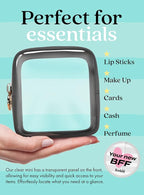 Clear Makeup Bag Zipper Pouch, Transparent Cosmetic Case Organizer, TSA Approved Travel Toiletry Case, Travel Accessories Essentials Makeup Tote for Women, Mini Cute Make up Bag for Purse - Black