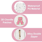 Small Personalized Initial A-Z Patch Makeup Bag,White Cute PU Leather Glitter Letter Cosmetic Bag for Teen Girls,Travel Toiletry Bag with Zipper,Preppy Monogrammed Birthday Gift for Daughter Niece A