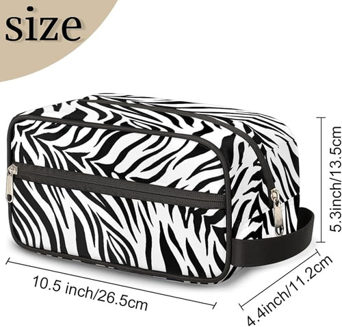 Abstract Black White Zebra Skin Travel Toiletry Bag for Women Men Lightweight Cosmetic Makeup Bag Organizer Waterproof Shaving Bag Dopp Kit with Large Capacity for Toiletries and Shaving Accessories