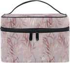 Makeup Bag, Rose Gold Leaves Travel Makeup Organizer Bag Cosmetic Cases Toiletry Bags for Girl Women Ladies