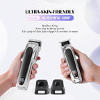 SUPRENT PRO Professional Hair Clippers for Men - High Torque Brushless Motor & Detachable Blade - Cordless Hair Trimmer Set for Barbers with Charging Base - Premium Hair Clipper Kit - Silver