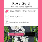 Aromi Metallic Liquid Lipstick | Peachy Pink, Coral Lip Color with Shimmery Finish, Long-lasting, Vegan, Cruelty-free, Smudge Proof, Gluten Free (Rose Gold)