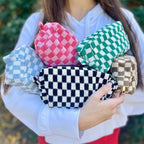 SOIDRAM 6 Pcs Checkered Makeup Bag Preppy Cosmetic Bag Bulk Pink Black Makeup Pouch Personalize Travel Toiletry Bag Organizer Cute DIY Makeup Brushes Storage Bag for Women