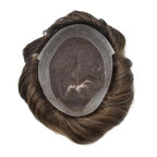 FACE MIRACLE Toupee for Men French Lace Hairpiece Human Hair Replacement System Skin PU Mens Toupee Hair Wigs for Man V-Looped Front Hair Prosthesis 6"X8" #310 Dark Brown with 10% Gray