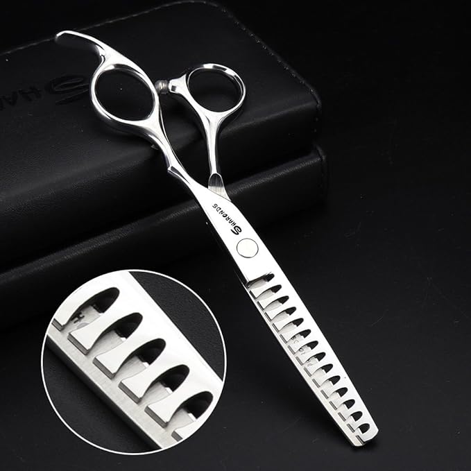 SHARENDS 6/6.5 inch Professional Hair Scissors - Barber Scissors - Stainless Steel - Silver - Modern Style - Right Hand - 6 Inch Teeth-A