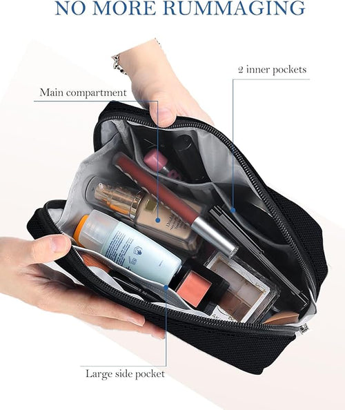 Aosbos Small Travel Makeup Pouch - Cosmetic Bag for Women, Midnight Black